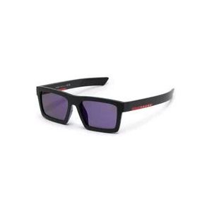 Prada Sportieve zonnebril met donkerpaarse gespiegelde lenzen , Black , Heren , Maat: 55 MM