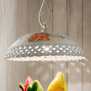 Ferroluce Cesta hanglamp in landhuisstijl, wit1fl.