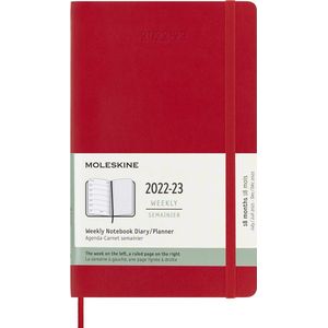 Moleskine 18 maanden weken notitiekalender 2022/2023, L/A5, 1 Wo = 1 pagina, rechts gelinieerde pagina, Kt, scharlakenrood