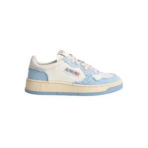 Autry Witte Leren Sneakers met Blauwe Stof , Multicolor , Dames , Maat: 39 EU