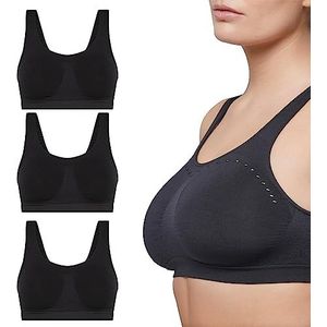 POMPEA 3 stuks beugelloze en naadloze beha met steunsysteem, zacht en elastisch met brede schouders, Zwart, XXL grote maten