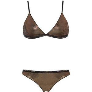 Emporio Armani Women's Triangle Bra+t-Thong Dot Foil Gift Set de lingerie pour femme, Noir/Copper Print, L