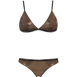 Emporio Armani Women's Triangle Bra+t-Thong Dot Foil Gift Set de lingerie pour femme, Noir/Copper Print, M