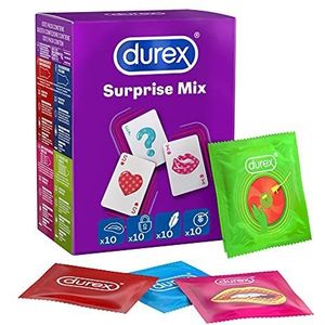 Durex Surprise Mix condooms, gesorteerd, met reliëf, geribbeld en dun, 40 condooms