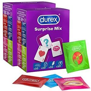 Durex Surprise Mix condooms, gesorteerd, met reliëf, geribbeld en dun, maxi-formaat, 80 condooms