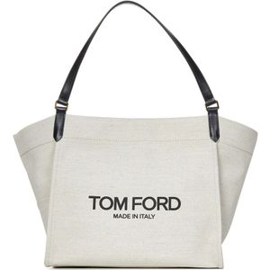 Tom Ford, Tassen, Dames, Wit, ONE Size, Katoen, Witte tassen met magnetische sluiting en leren band