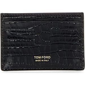 Tom Ford, Zwarte Leren Portemonnee met Gouden Logo Zwart, Heren, Maat:ONE Size