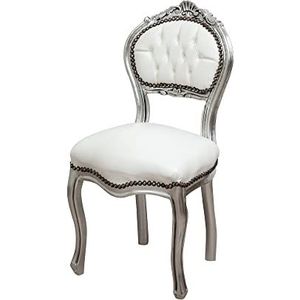BISCOTTINI INTERNATIONAL ART TRADING Biscottini stoel Luigi XVI 92 x 42 x 42 cm antiek zilver | gevoerde stoel in Franse stijl | slaapkamerstoel van lederen bank, medium