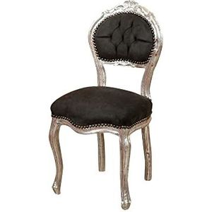Biscottini INTERNATIONAL ART TRADING L6365-11, Antiek, 92 x 42 x 42 cm, stoelen Louis XVI in zilver, gestoffeerde stoel, Franse stijl, stoel voor slaapkamer, stof, zwart, medium