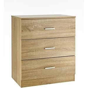 Baroni Home Commode met 3 laden van spaanplaat, slaapkamer- of woonkamerkast, modern eikenmeubel, 60 x 40 x 70 cm