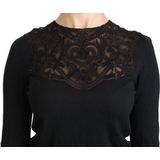 Dolce & Gabbana Vrouwen Zwart Zijde Kanten Hals Blouse Met Lange Mouwen