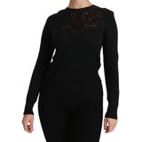 Dolce & Gabbana Vrouwen Zwart Zijde Kanten Hals Blouse Met Lange Mouwen
