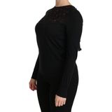 Dolce & Gabbana Vrouwen Zwart Zijde Kanten Hals Blouse Met Lange Mouwen
