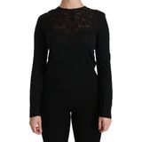 Dolce & Gabbana Vrouwen Zwart Zijde Kanten Hals Blouse Met Lange Mouwen
