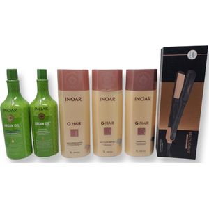 Inoar G Hair 3x1000ml KIT original braziliaans product keratine treatment keratin behandeling  &  Inoar Argan Shampoo & Conditioner 1 L  &  Professionele StijlTang Van BraziliCious 250°G