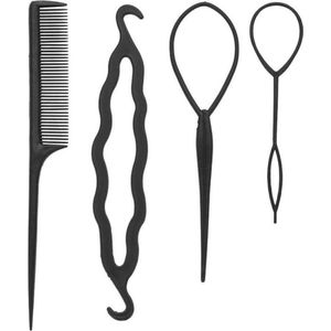 Styling Set - Haarlussen Topsy Tail - Bun - Kam - Zwart