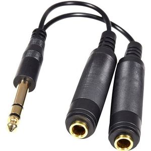 OmniaLaser 6.3 jack splitterkabel, 6,3 mm jack naar dual 6,30 mm stereo jack splitterkabel, Y-splitterkabel, 22 cm