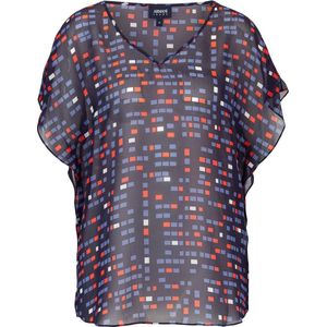Blouse - Navy - V-hals - Transparant Effect - 100% Polyester
