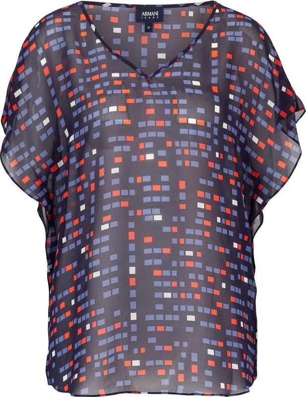 Blouse - Navy - V-hals - Transparant Effect - 100% Polyester