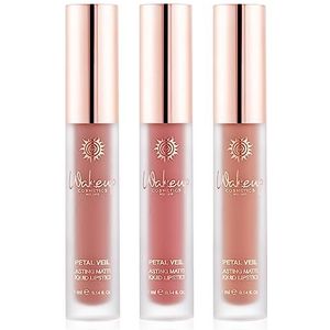 Wakeup Cosmetics - Kit Hundreds Kisses - Contient 3 x Petal Voile Liquid Lipstick, rouge à lèvres mat longue tenue, effet sans transfert (Blushing Rose, Soft Rosewood, Nude Peach)