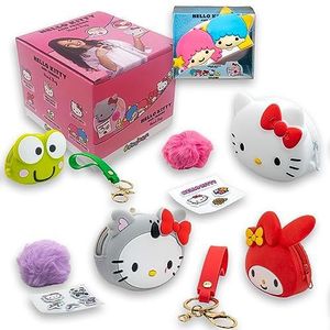 #sbabam, Funny Box Hello Kitty Handtas, kleurrijke handtas voor meisjes met stickers, pluche armband en accessoires, meisjestas met schouderriem voor meisjes, tassen voor meisjes, 2 stuks, spelletjes