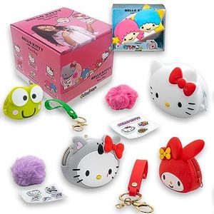 Sbabam, Funny Box Hello Kitty handtas, kleurrijke handtas met stickers, pluche armband en accessoires, tas met schouderriem voor geschenken, 2 stuks, speelgoed voor kinderen