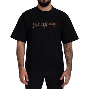 Dolce & Gabbana Zwarte Logo Katoenen Crewneck Heren T-shirt