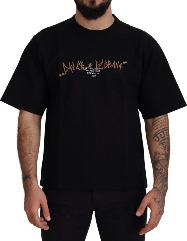 Dolce & Gabbana Zwarte Logo Katoenen Crewneck Heren T-shirt