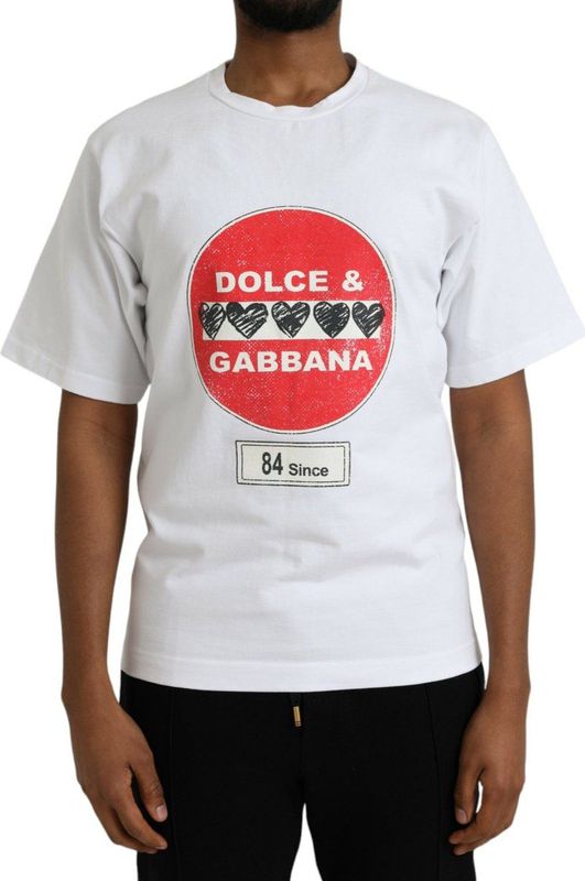 Dolce & Gabbana - Short Sleeve Crew Neck - T-shirt - Wit - Heart Amor