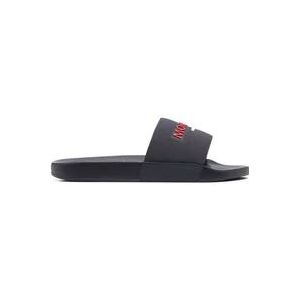 Moncler Blauwe Rubberen Slides Logo Print , Blue , Heren , Maat: 40 EU