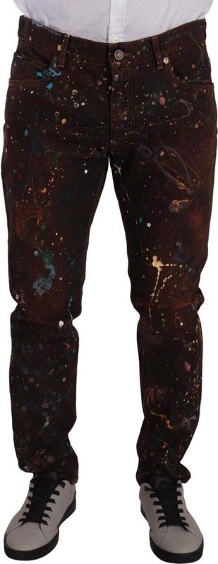 Bruine plonskleurige katoenen regular denim jeans