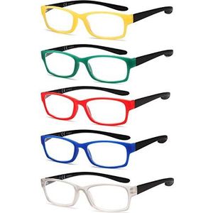 NEWVISIONÂ®, 5 Paar Leesbril Met Extra Lange Armen, Voorgemonteerde Brilhals, Presbyopie-bril voor Unisex, Veerscharnieren, Coating met Rubbereffect.NV0169. +1.00 Color mix