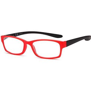 NEWVISION®, Leesbril Met Extra Lange Armen, Voorgemonteerde Brilhals, Presbyopie-bril voor Unisex, Veerscharnieren, Coating met Rubbereffect.NV0169. +1.50 Rood