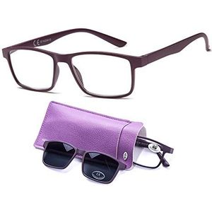 Newvision® Leesbril met zonnebril, 100% UVA- en UVB-bescherming, gepolariseerde glazen voor leesbrillen en leesbrillen voor dames en heren, NV8126 (+2.00, violet)
