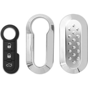 GIANTO Sleutelhoes zilver + toetsen compatibel met Fiat Lancia, spiegelhoes zilver met toetsen afstandsbediening van siliconen voor 500 Punto Bravo Panda Ypsilon Y Delta Musa (behuizing + pad)