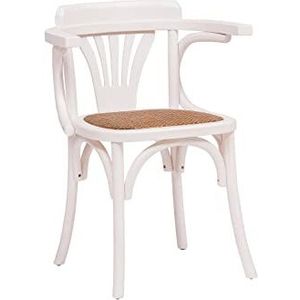 Koekjesstoel met armleuningen, 79 x 47 x 44 cm, stoelen voor keuken en hout, eetkamerstoelen, antiek wit, rotan