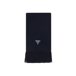 Prada Blauwe Cashmere Sjaal met Logo Detail , Blue , Heren , Maat: ONE Size