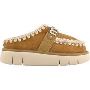 Mou - Bruine Suède Leren Slippers - Wol - Dames