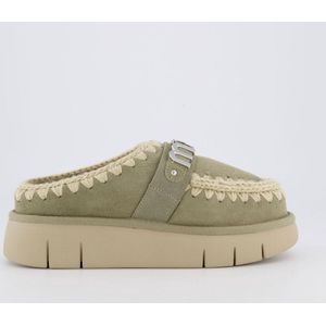 MOU - Clog Metal Logo - Slippers - Groen - Suède - Schapenwol