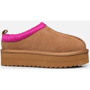 Colors of California - Suede Platform Laarzen - Cognac - Eggy Platform Bold Stitching