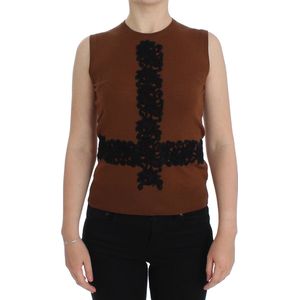 Dolce & Gabbana Bruine Wol Zwarte Kanten Trui Sweater Top voor dames