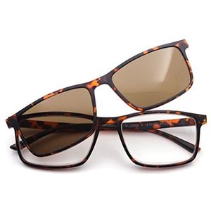 Corpootto Clip-On leesbril, schildpad, bruine glazen, middelgrote volwassenen, schildpad lenzen bruin, M