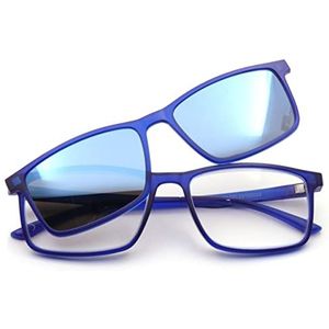 Corpootto Clip-On leesbril, blauwe glazen, spiegel, middelgrote volwassenen, uniseks, blauwe glazen spiegel, M