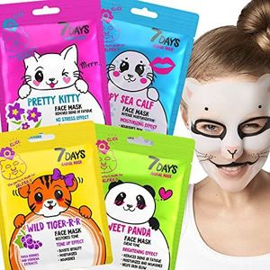 7Day Gezichtsmasker van Blad - Set Hydraterende, Anti-Age, Hydraterende, Kalmerende En Verfrissende Stof Gezichtsmasker - Schattig Schoonheid Gezichtsmasker 4 Stuks