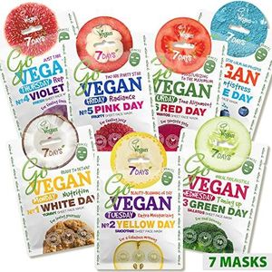 7DAYS GO VEGAN Maskers van schoonheidsstof, 7-delige maskerset van blad, hydraterend en anti-rimpel masker met natuurlijke extracten en hyaluronzuur, dagelijkse huidverzorging voor dames, 7 x 30 g