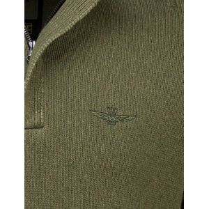 Aeronautica Militare - Trui - Groen - Katoen/Wol/Nylon - Half Zip