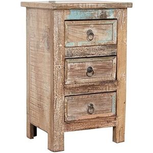 Biscottini Nachtkastje van gerecycled hout, 63 x 30 x 34 cm, rustiek nachtkastje voor slaapkamer, vintage nachtkastjes met antiek oppervlak
