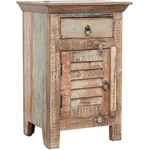 Biscottini Nachtkastje van gerecycled hout, 65 x 33 x 43 cm, rustiek, vintage nachtkastjes met antieke afwerking