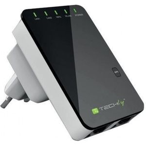 Techly I-WL-REPEATER2 draadloze router Fast Ethernet Zwart, Wit
