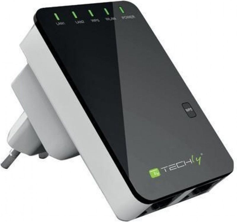 Techly I-WL-REPEATER2 draadloze router Fast Ethernet Zwart, Wit